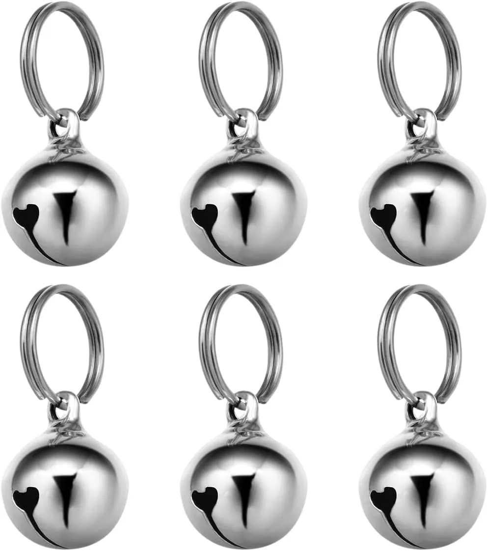 Dog Collar Bell : 6Pcs 16MM Metal Pet Collar Bells with Key Ring for Small Dogs Cats, Clear Sound (Silver)