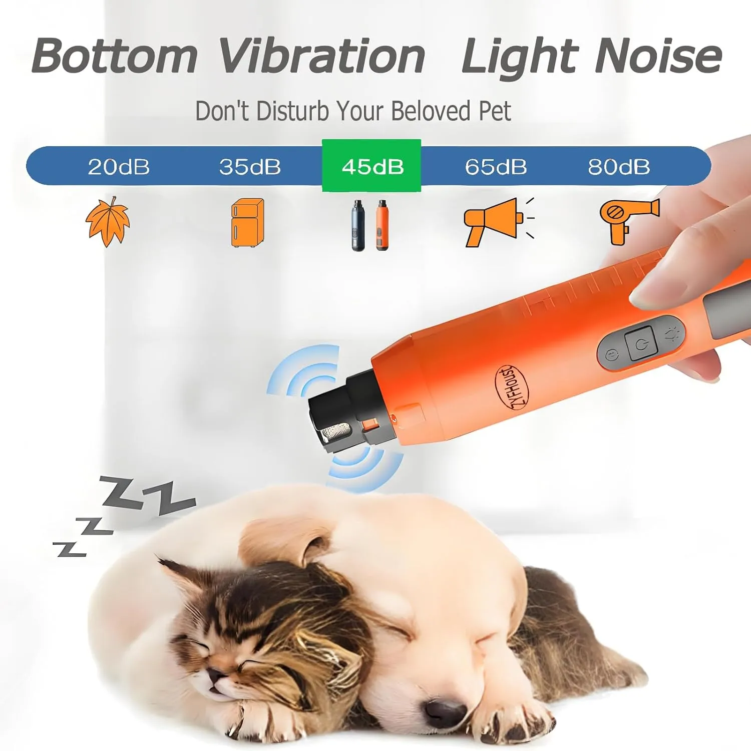Dog Nail Trimmers, 5-Speed Professional Electric Dog Nail Grinder Quiet with 2 LED Lights, 2 Grinding Wheels for Large Medium Small Dogs and Cat (Orange)