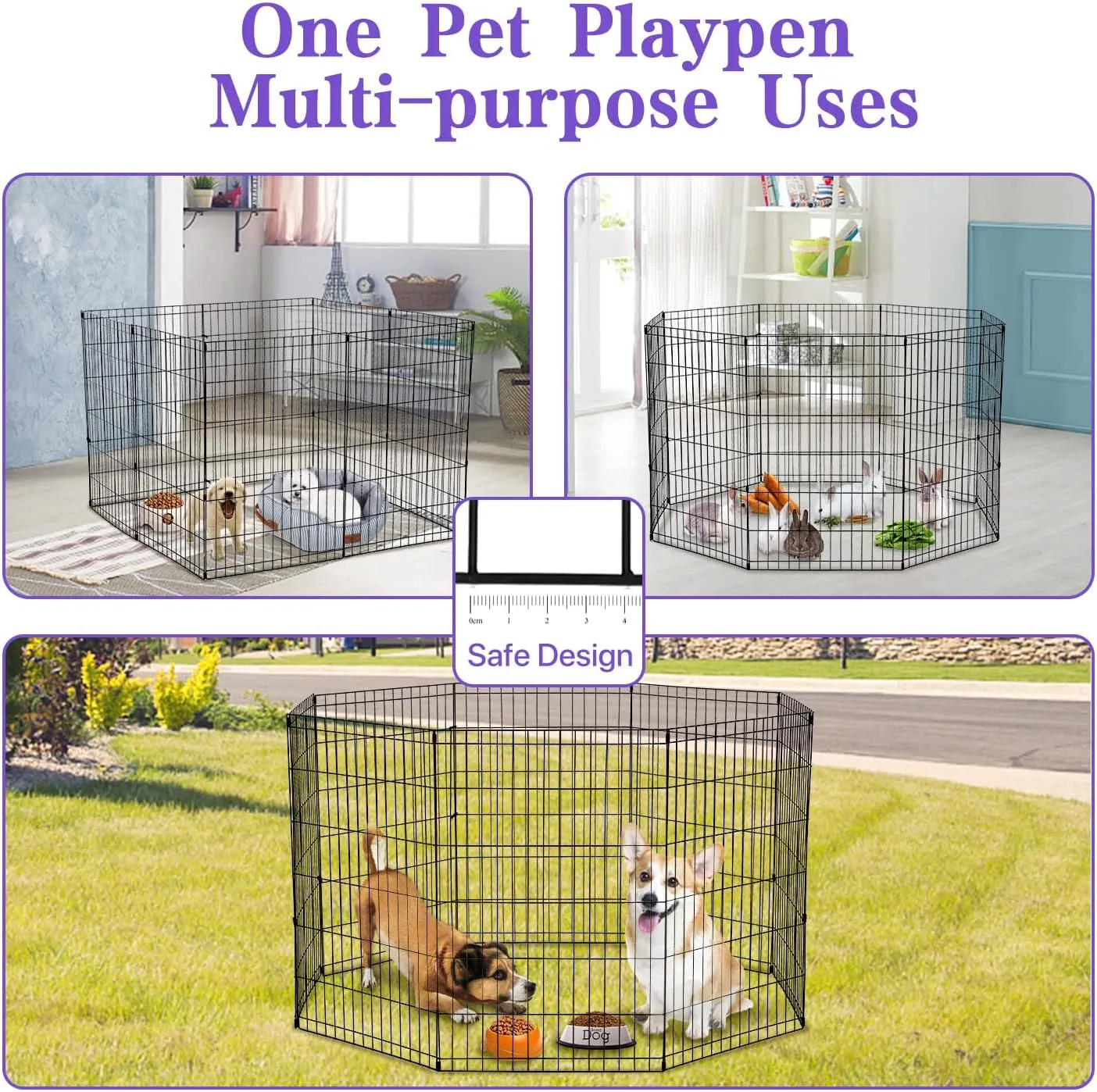 Dog Playpen for Small Medium Large Dogs, 24"/ 30"/ 36"/ 42"/ 48" Indoor Outdoor Metal Wire Pet Exercise Pen, Portable Foldable Yard Puppy Dog Fence for Camping, Black