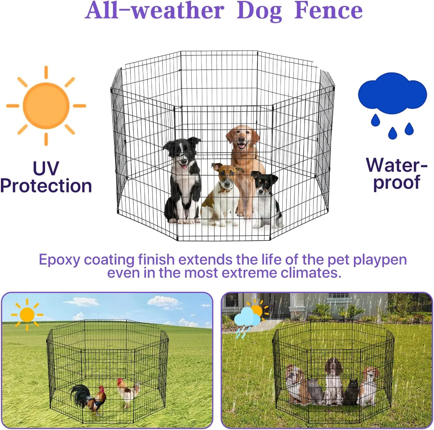 Dog Playpen for Small Medium Large Dogs, 24"/ 30"/ 36"/ 42"/ 48" Indoor Outdoor Metal Wire Pet Exercise Pen, Portable Foldable Yard Puppy Dog Fence for Camping, Black