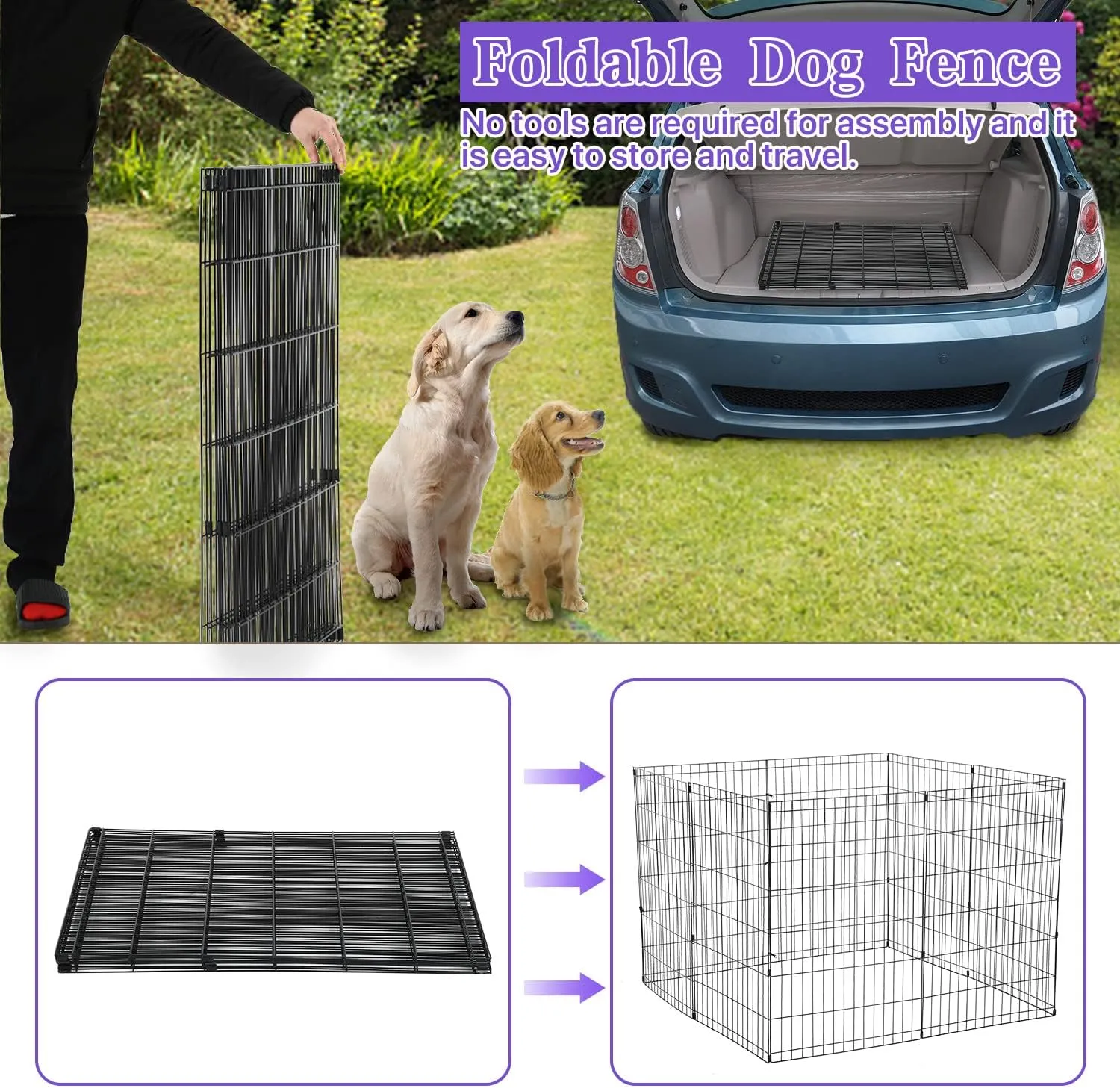 Dog Playpen for Small Medium Large Dogs, 24"/ 30"/ 36"/ 42"/ 48" Indoor Outdoor Metal Wire Pet Exercise Pen, Portable Foldable Yard Puppy Dog Fence for Camping, Black