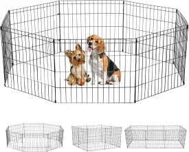 Dog Playpen for Small Medium Large Dogs, 24"/ 30"/ 36"/ 42"/ 48" Indoor Outdoor Metal Wire Pet Exercise Pen, Portable Foldable Yard Puppy Dog Fence for Camping, Black