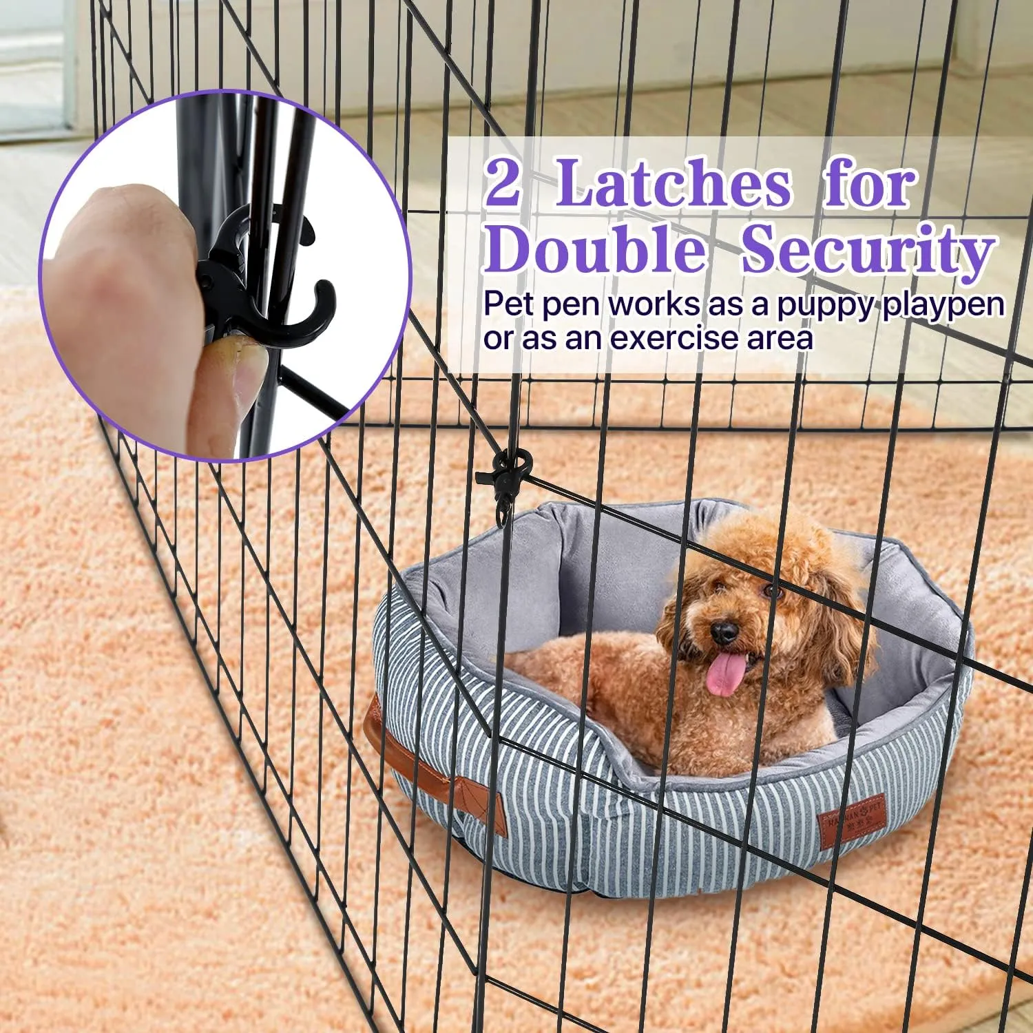 Dog Playpen for Small Medium Large Dogs, 24"/ 30"/ 36"/ 42"/ 48" Indoor Outdoor Metal Wire Pet Exercise Pen, Portable Foldable Yard Puppy Dog Fence for Camping, Black