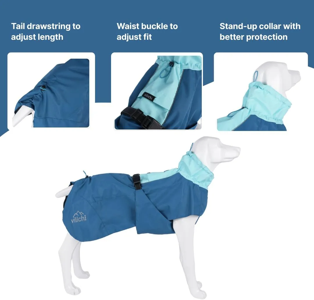 Dog Raincoat, Waterproof Jacket, Windproof & Lightweight Outdoor Rain Coat, Body Coverage Poncho,with Storage Bag, Blue, for Medium Breed (Large)