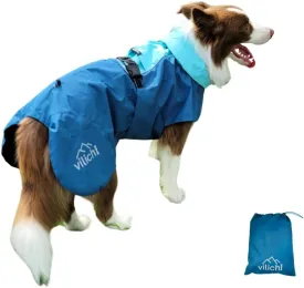 Dog Raincoat, Waterproof Jacket, Windproof & Lightweight Outdoor Rain Coat, Body Coverage Poncho,with Storage Bag, Blue, for Medium Breed (Large)