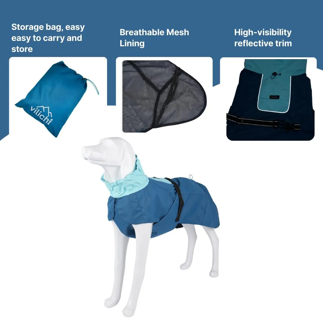 Dog Raincoat, Waterproof Jacket, Windproof & Lightweight Outdoor Rain Coat, Body Coverage Poncho,with Storage Bag, Blue, for Medium Breed (Large)