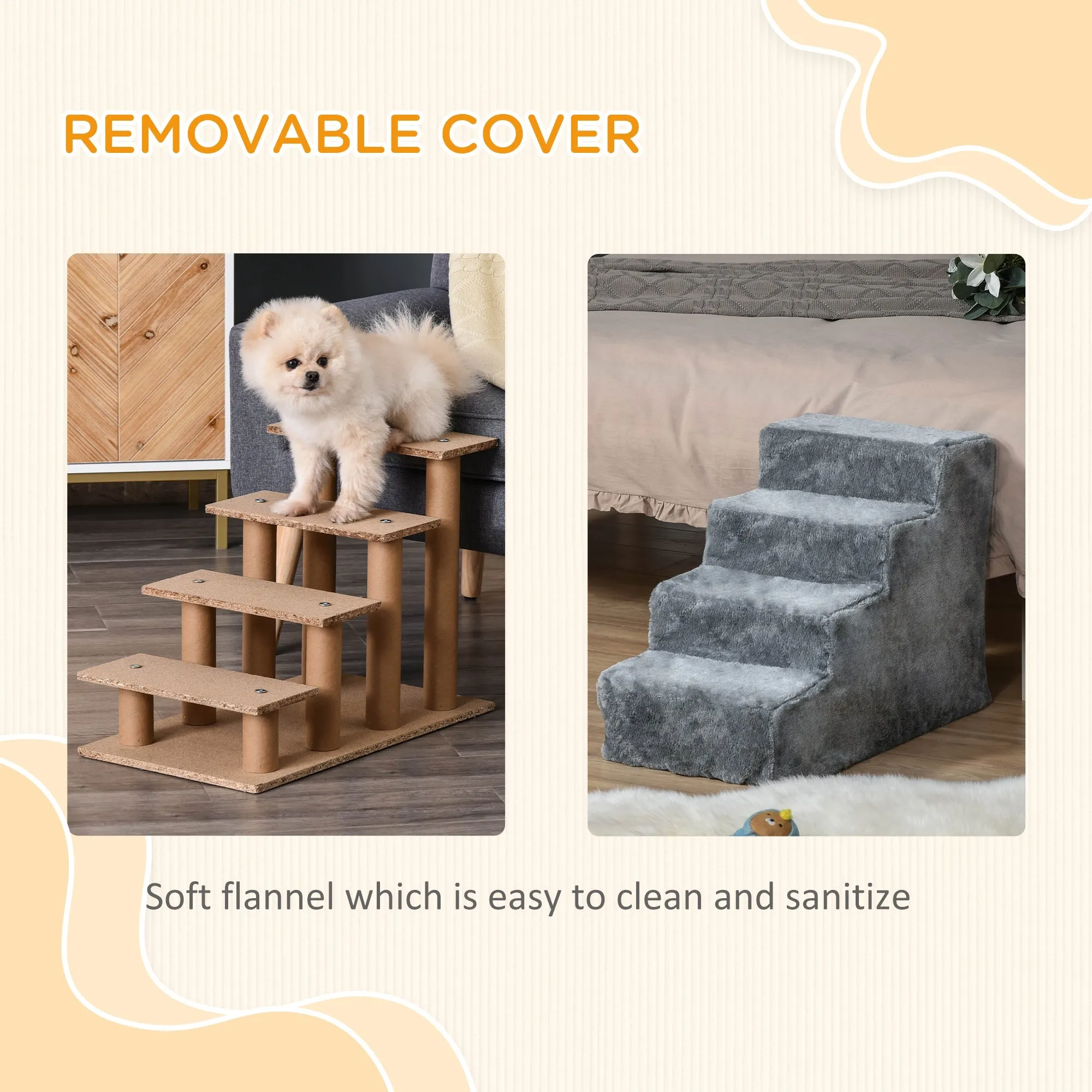 Dog Steps 4-Steps Design with Washable Plush Cover for High Bed Sofa Dog Stairs for Small Dog and Cat
