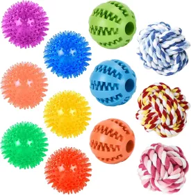 Dog Toy Balls for Small Dogs, 12 Pack Interactive Dog Toys for Small Breed 0-15 lbs, Includes Rubber, Squeak & Rope Balls