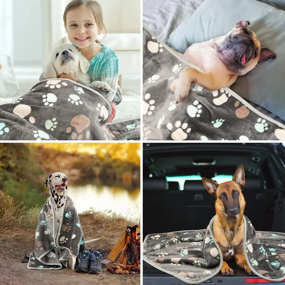 Dono 1 Pack 3 Dog Blankets, Soft Fluffy Fleece Pet Blanket Warm Sleep Mat Paw Print Design Puppy Kitten Throw Blankets Doggy Blanket for Dogs