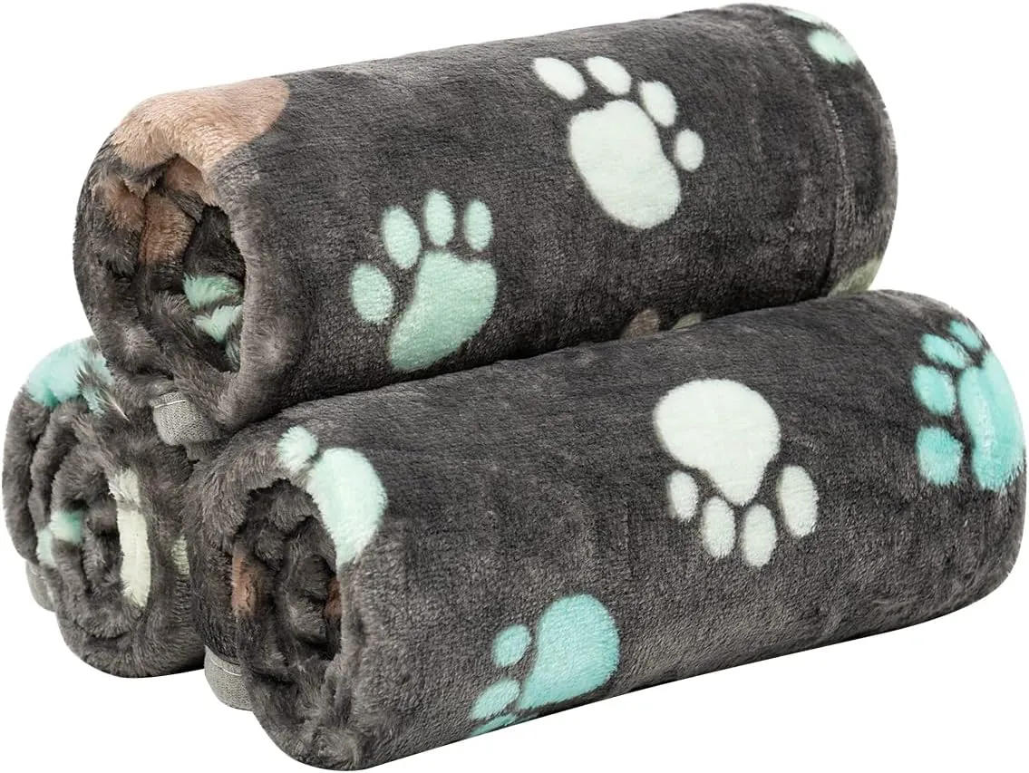 Dono 1 Pack 3 Dog Blankets, Soft Fluffy Fleece Pet Blanket Warm Sleep Mat Paw Print Design Puppy Kitten Throw Blankets Doggy Blanket for Dogs