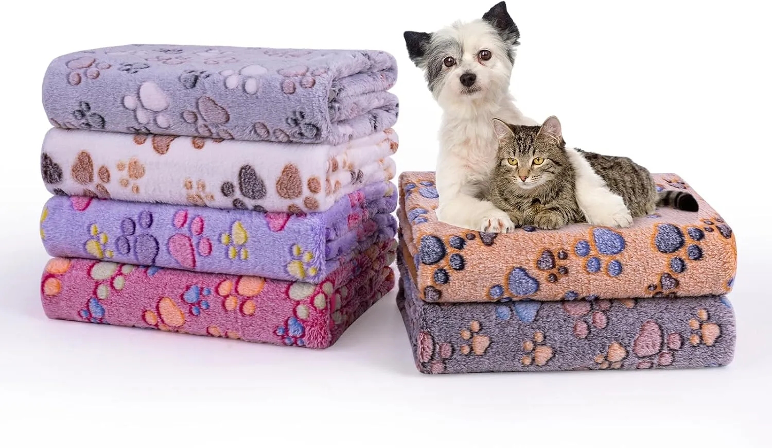 Dono 1 Pack 6 Dog Blankets, Soft Fluffy Fleece Pet Blanket Warm Sleep Mat Paw Print Design Puppy Kitten Throw Blankets Doggy Blanket for Dogs