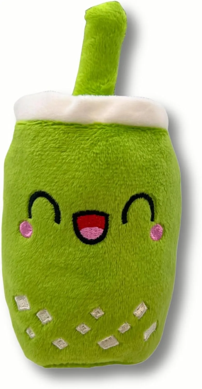 Drinks Plush Dog Toy, Squeaker, Interactive Pet Toy for Small and Medium Dogs Teeth Cleaning Self-Entertertrainment (Green Pudding Milk Tea)