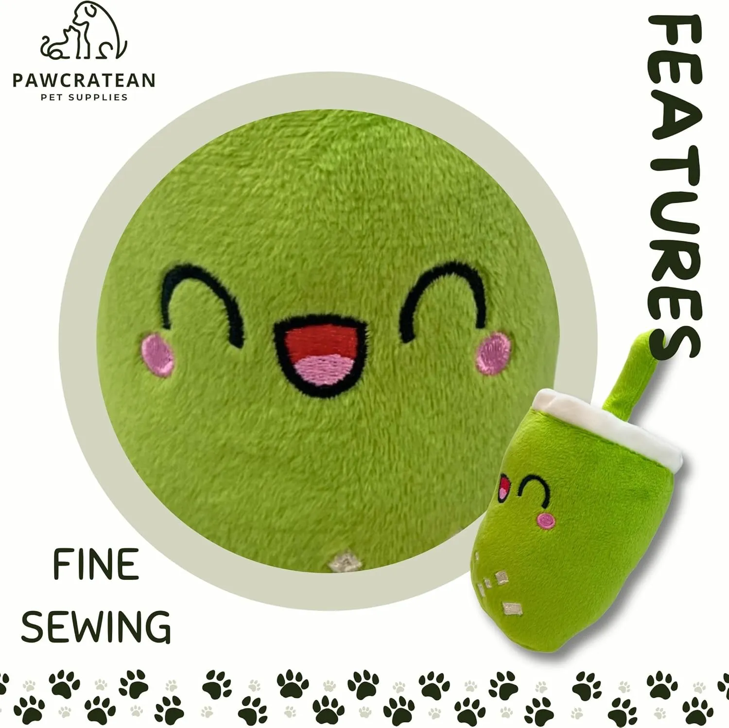 Drinks Plush Dog Toy, Squeaker, Interactive Pet Toy for Small and Medium Dogs Teeth Cleaning Self-Entertertrainment (Green Pudding Milk Tea)