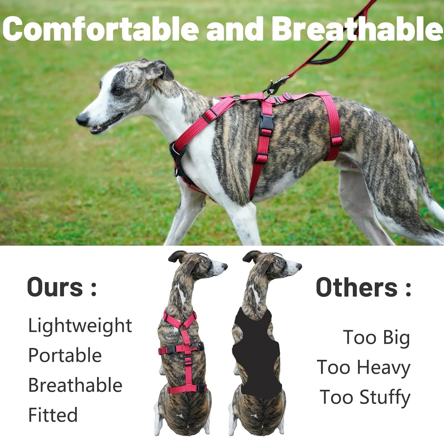 Escape Proof Dog Harness Medium Sized Dog, No Pull Front Clip Dog Harness, Adjustable, Durable, Breathable Pet Vest, No-Choke Harness for Large Dogs Outdoor Walking Training (Rose Red, M)