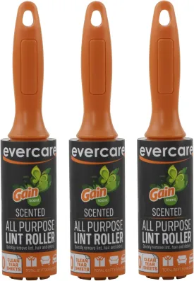 Evercare Pack of 3 Gain Scented All-Purpose Travel Lint Rollers, 90 Sheets Total (30 Sheets Each) (619182)