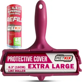 Extra Large Giant Lint Roller 6.3" (16cm) with Refill | Protective Cover Design | Big Lint Roller for Pet Hair, Furniture, Bed, Couch, Floor & More | Total 120 Sticky Sheets