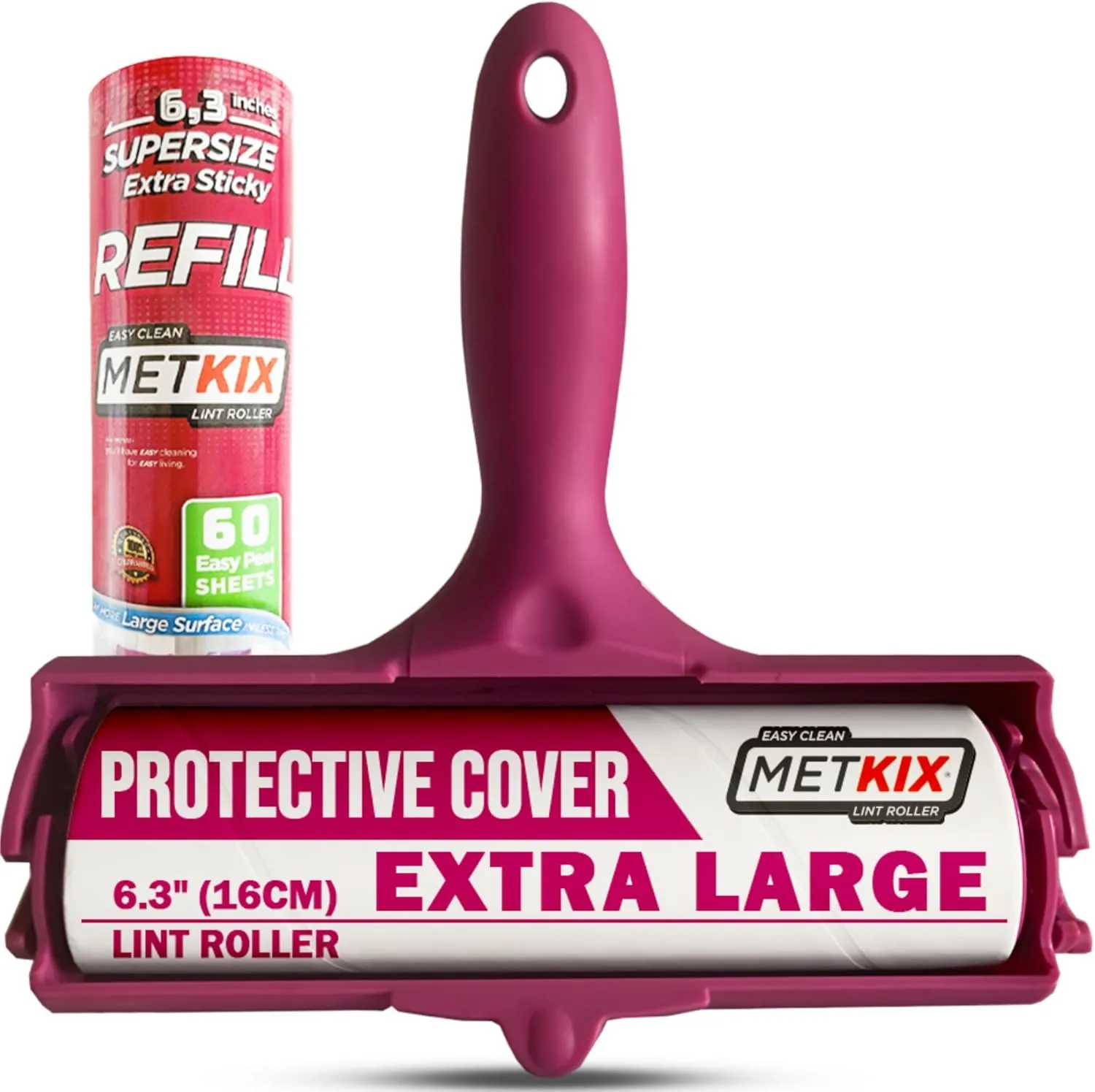 Extra Large Giant Lint Roller 6.3" (16cm) with Refill | Protective Cover Design | Big Lint Roller for Pet Hair, Furniture, Bed, Couch, Floor & More | Total 120 Sticky Sheets