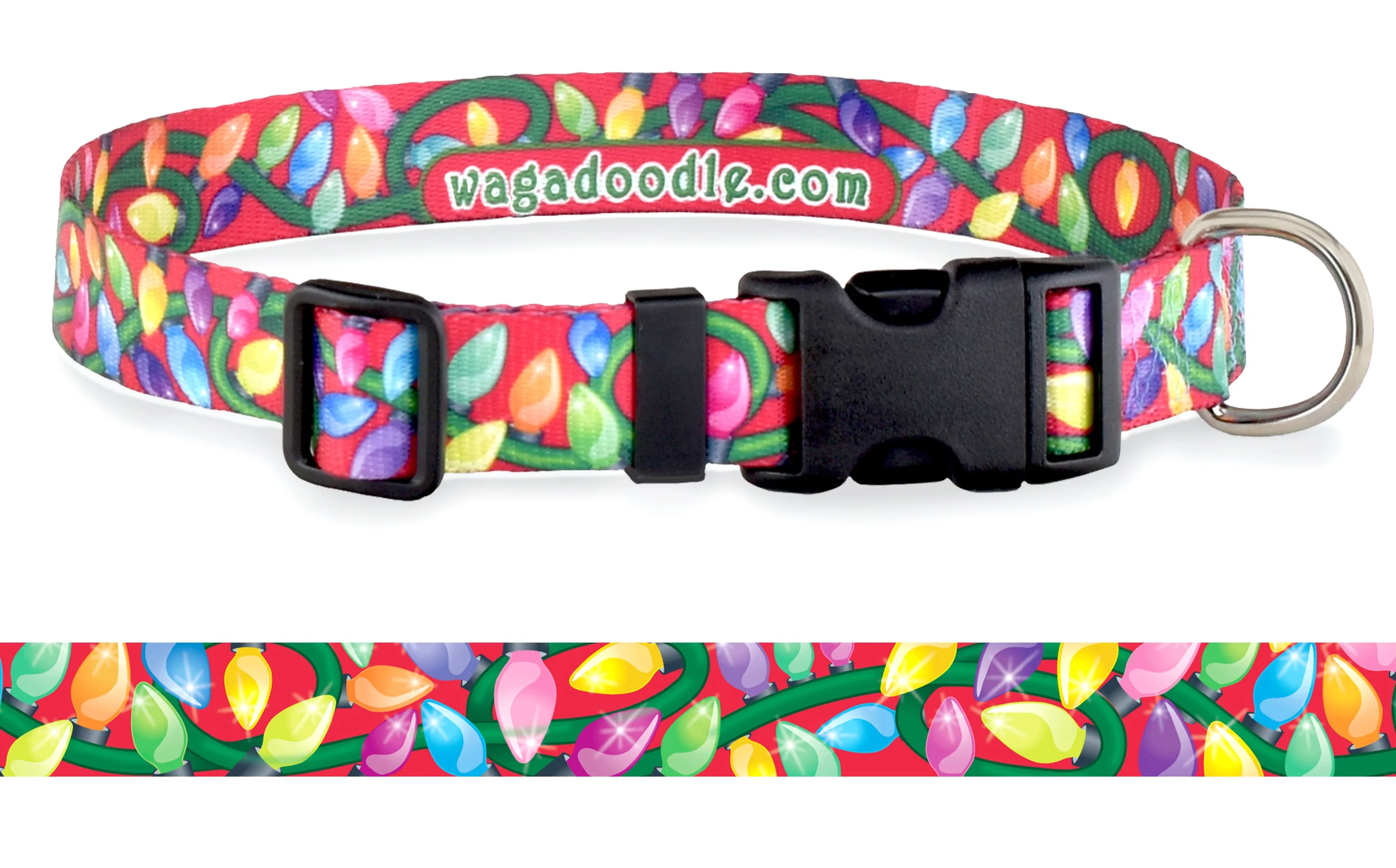 Festive Christmas Lights Personalized Dog Collar