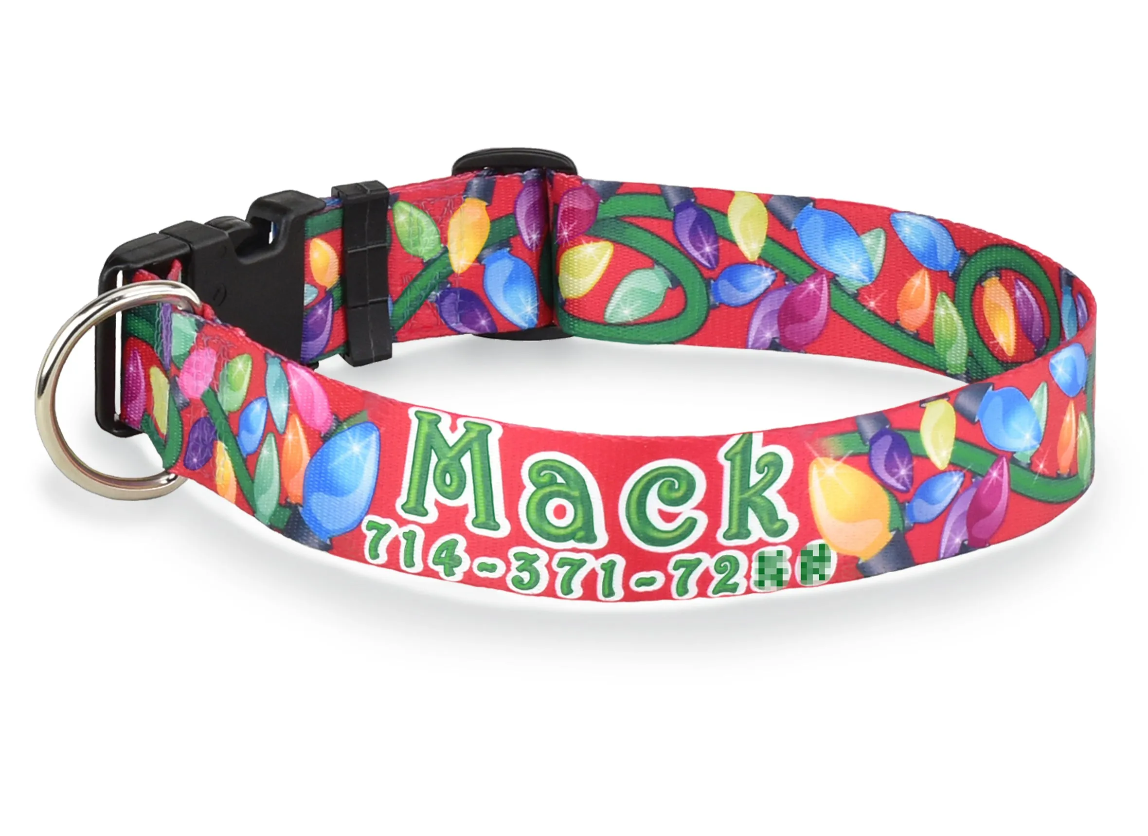 Festive Christmas Lights Personalized Dog Collar