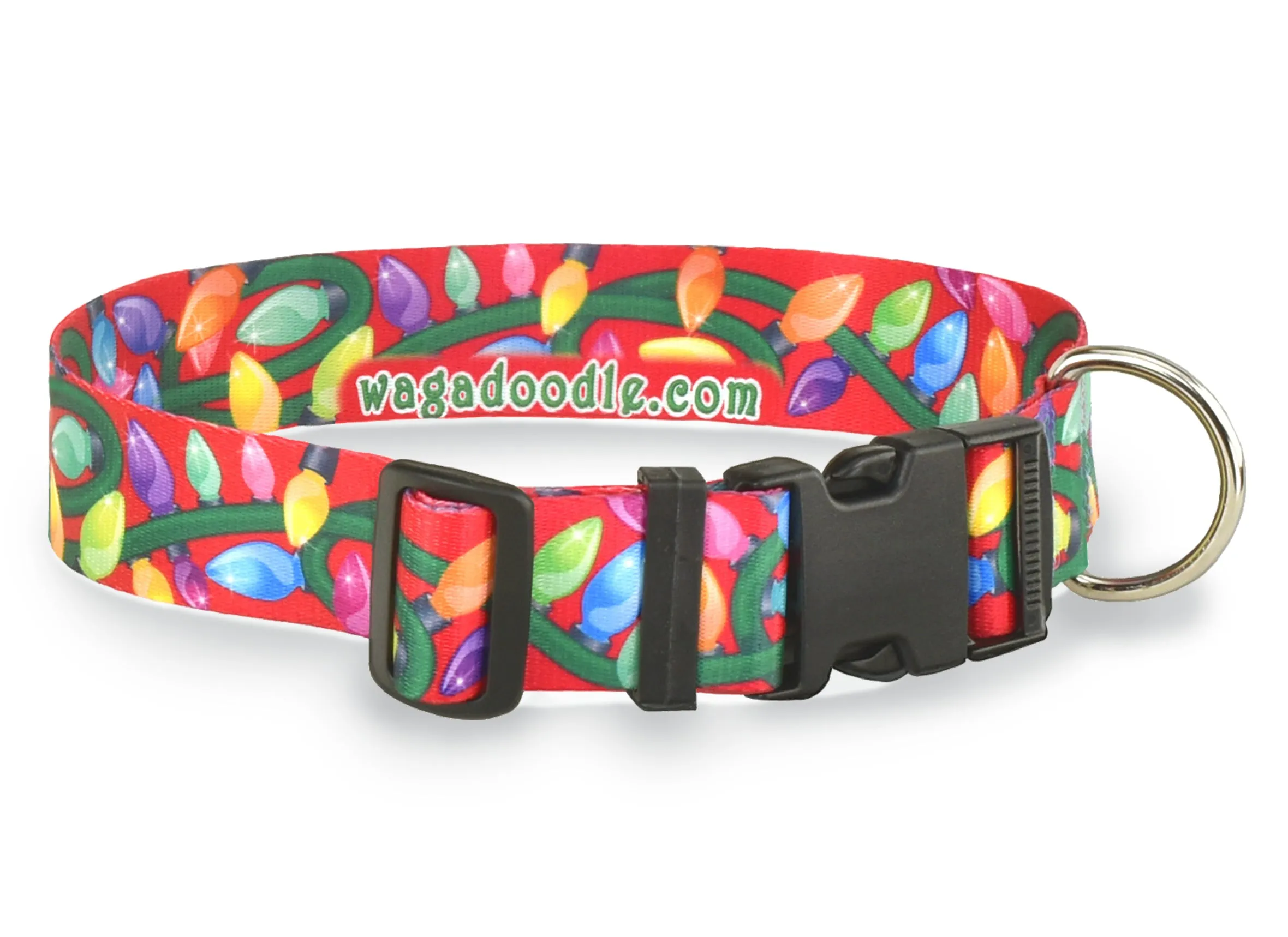 Festive Christmas Lights Personalized Dog Collar