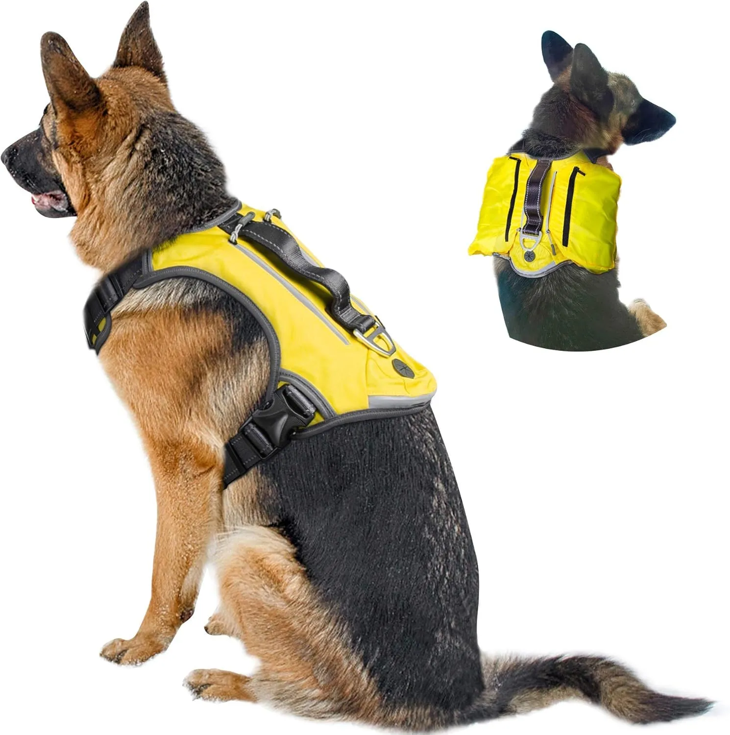 Fida Dog Harness, Multi-Functional No-Pull Pet Vest Harness with Saddle Bags Backpack, Front Leash Clip, Adjustable Soft Padded Reflective No-Choke Dog Vest Heavy Duty for X-Large Dog, XL,Yellow