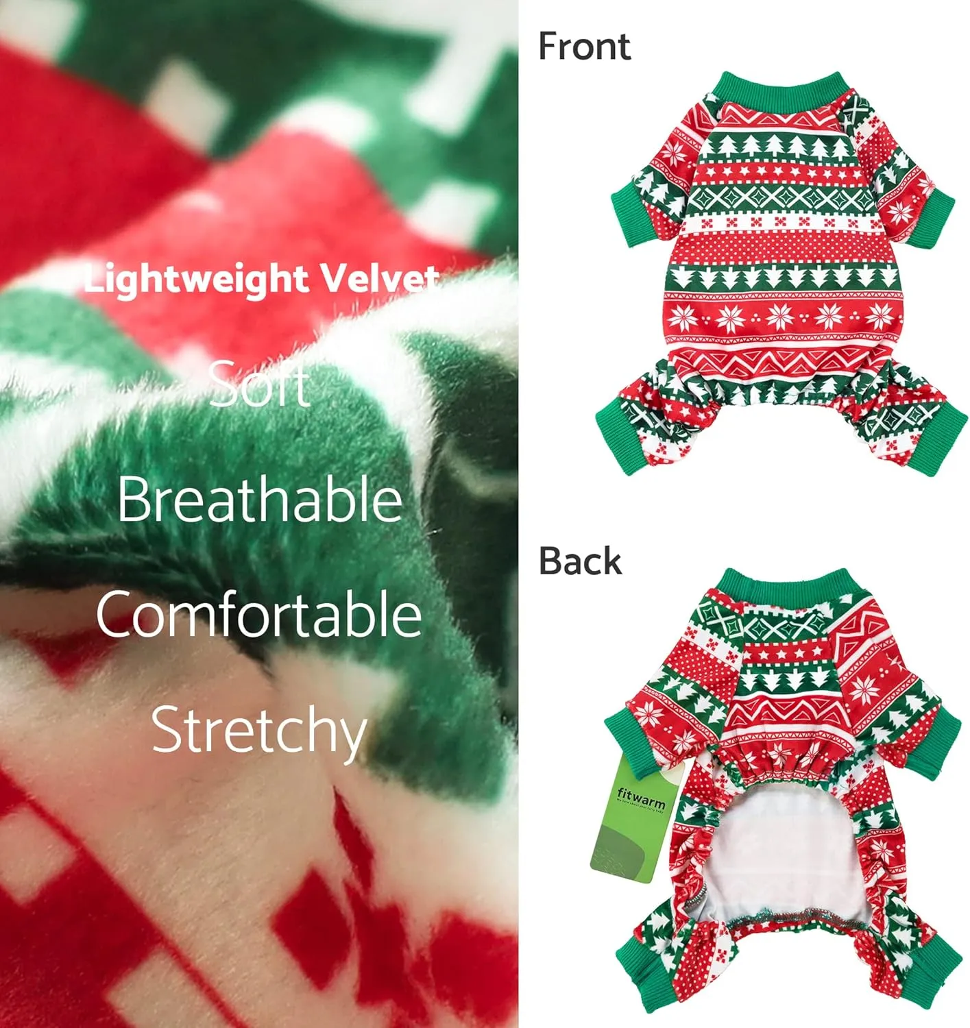 Fitwarm Dog Christmas Outfit, Dog Pajamas, Dog Winter Clothes for Small Dogs Boy Girl, Pet Ugly Sweater, Cat Costume, Red Green, Medium