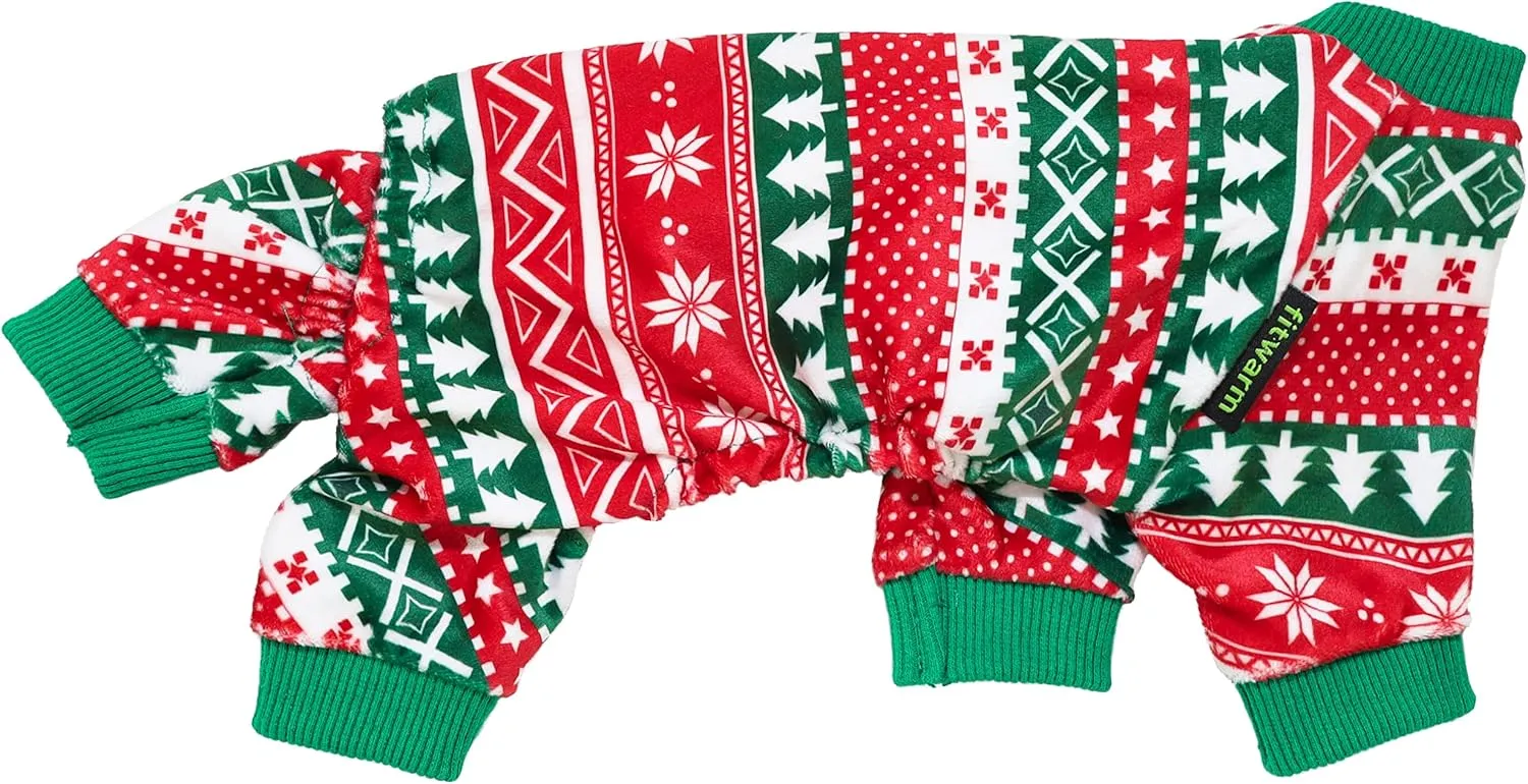 Fitwarm Dog Christmas Outfit, Dog Pajamas, Dog Winter Clothes for Small Dogs Boy Girl, Pet Ugly Sweater, Cat Costume, Red Green, Medium
