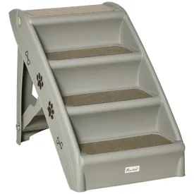 Foldable Pet Stairs 4-Step for Cats Small Dogs with Non-slip Mats 62 x 38 x 49.5 cm Grey