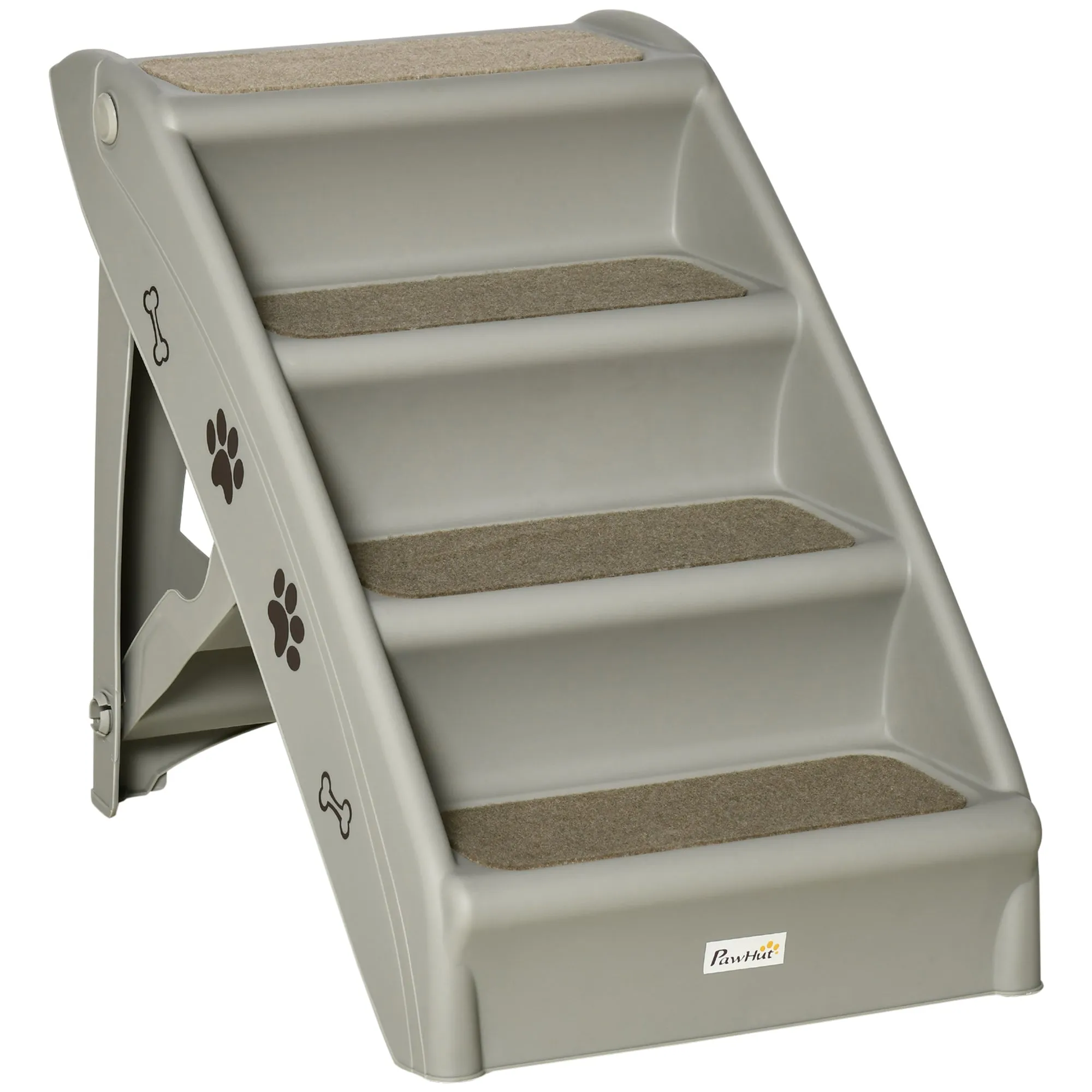 Foldable Pet Stairs 4-Step for Cats Small Dogs with Non-slip Mats 62 x 38 x 49.5 cm Grey