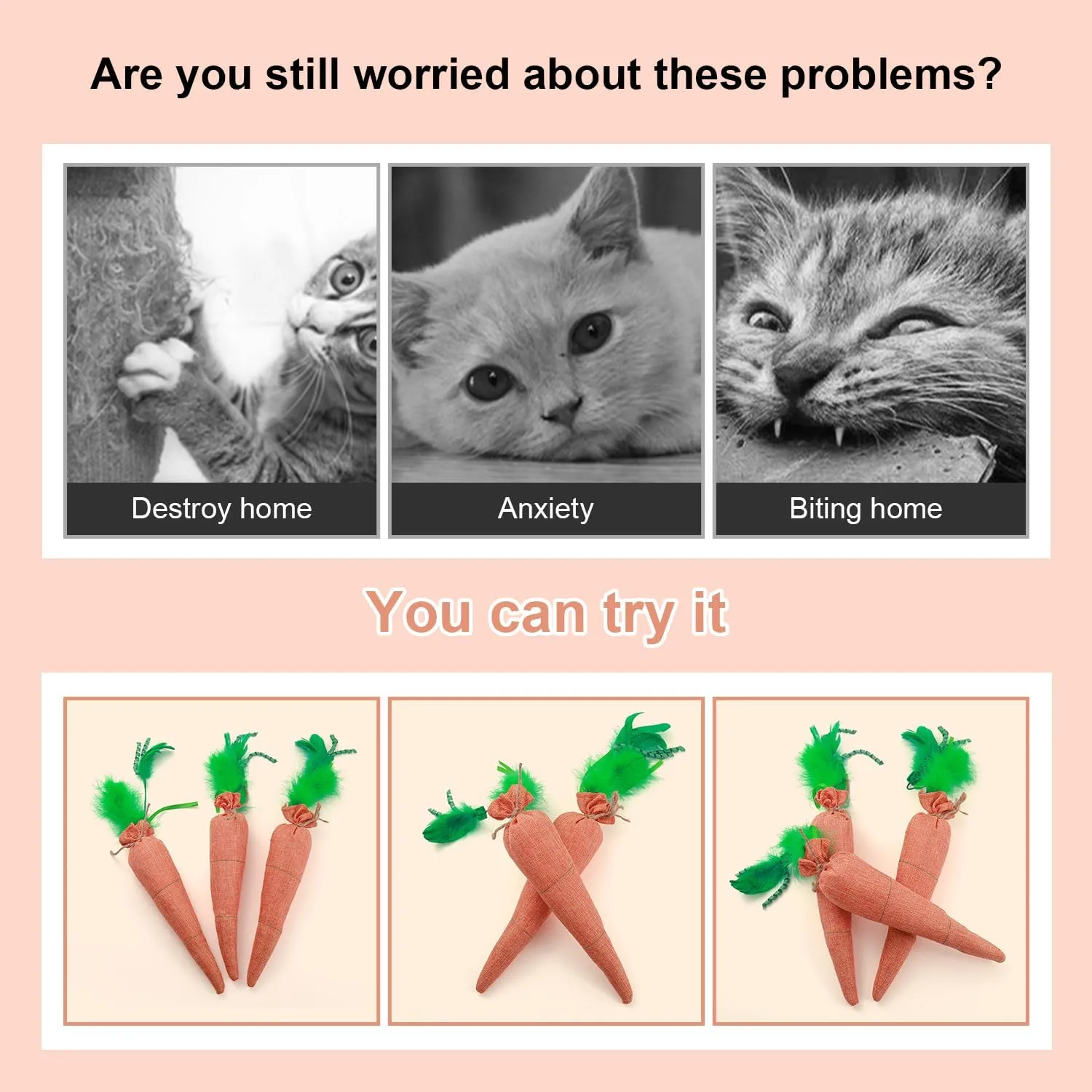 Fun Carrot Catnip Toys for Indoor Cats to Keep Them Busy, Orange Carrot Crinkle Kicker Catnip Cat Toy, Soft Linen, Catmint Toys for Cats All Breeds (1 PCS)