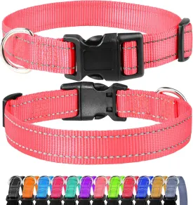 FunTags Reflective Dog Collar, Sturdy Nylon Collars for Medium Girl and Boy Dogs, Adjustable Dog Collar with Quick Release Buckle, Neon Pink