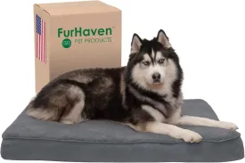 Furhaven Orthopedic Dog Bed for Large Dogs w/ Removable Washable Cover, For Dogs Up to 95 lbs - Terry & Suede Mattress - Gray, Jumbo/XL