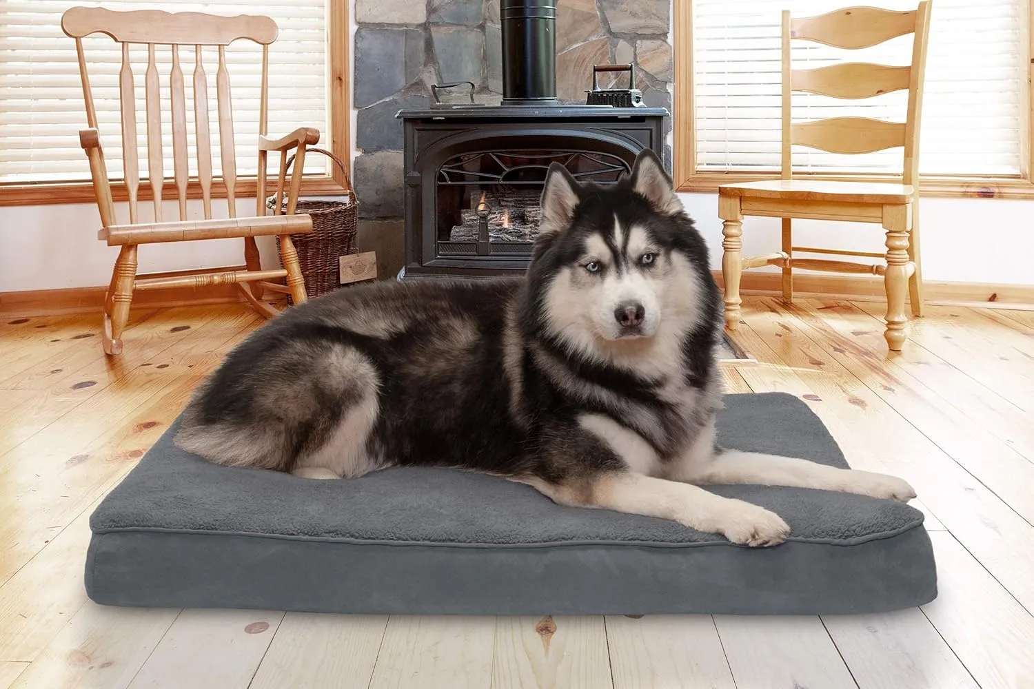 Furhaven Orthopedic Dog Bed for Large Dogs w/ Removable Washable Cover, For Dogs Up to 95 lbs - Terry & Suede Mattress - Gray, Jumbo/XL