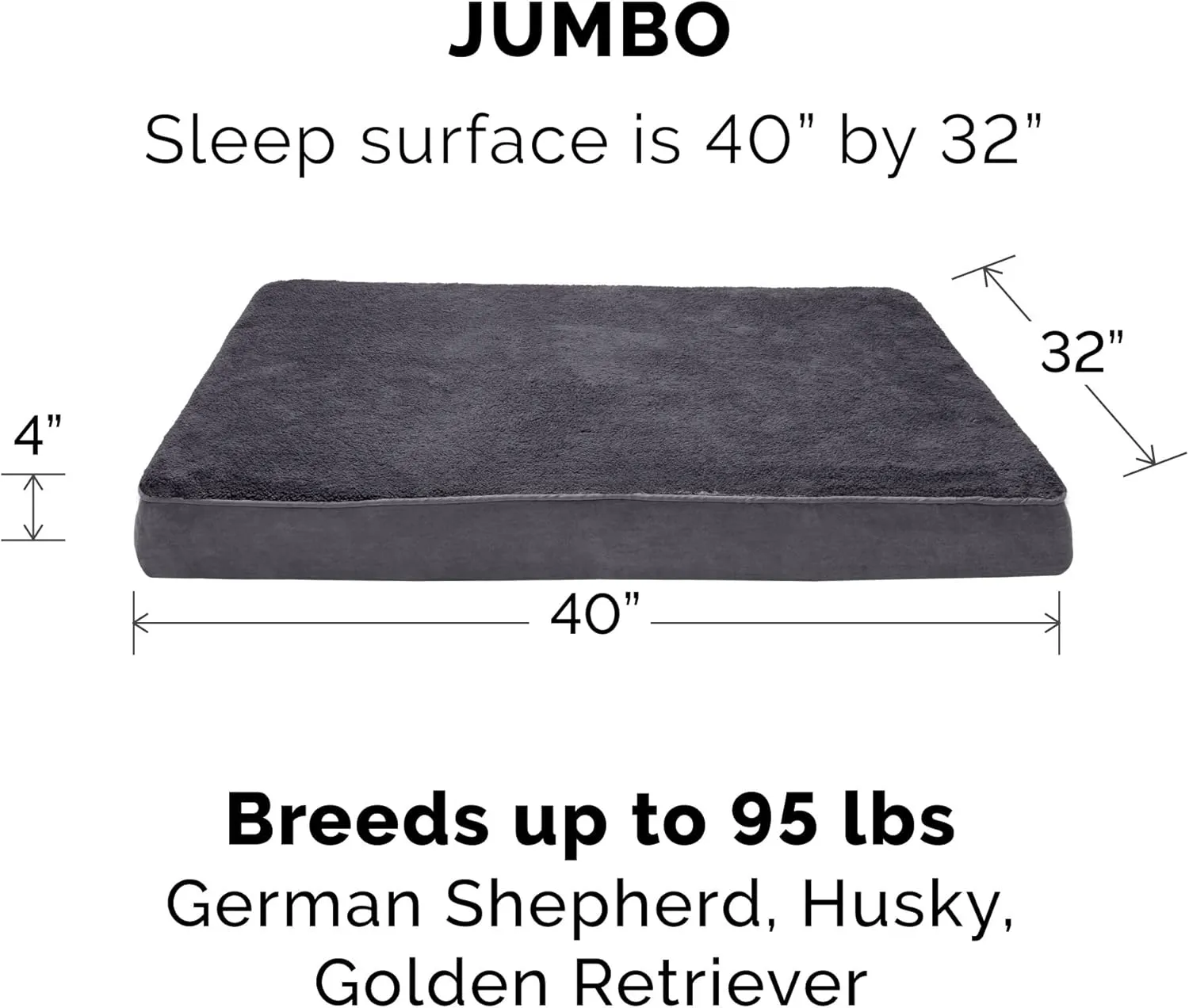 Furhaven Orthopedic Dog Bed for Large Dogs w/ Removable Washable Cover, For Dogs Up to 95 lbs - Terry & Suede Mattress - Gray, Jumbo/XL