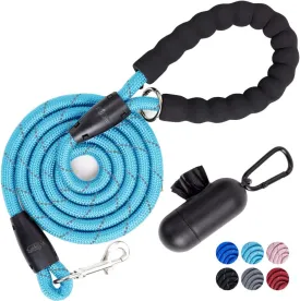 GORILLA GRIP Dog Leash, Heavy Duty Reflective Rope Leashes for Large, Medium, Small Breed Dogs, Puppy Training Essential for Walks, Hikes, Soft Handle, Rotating Metal Clip, Waste Bag Dispenser, Blue