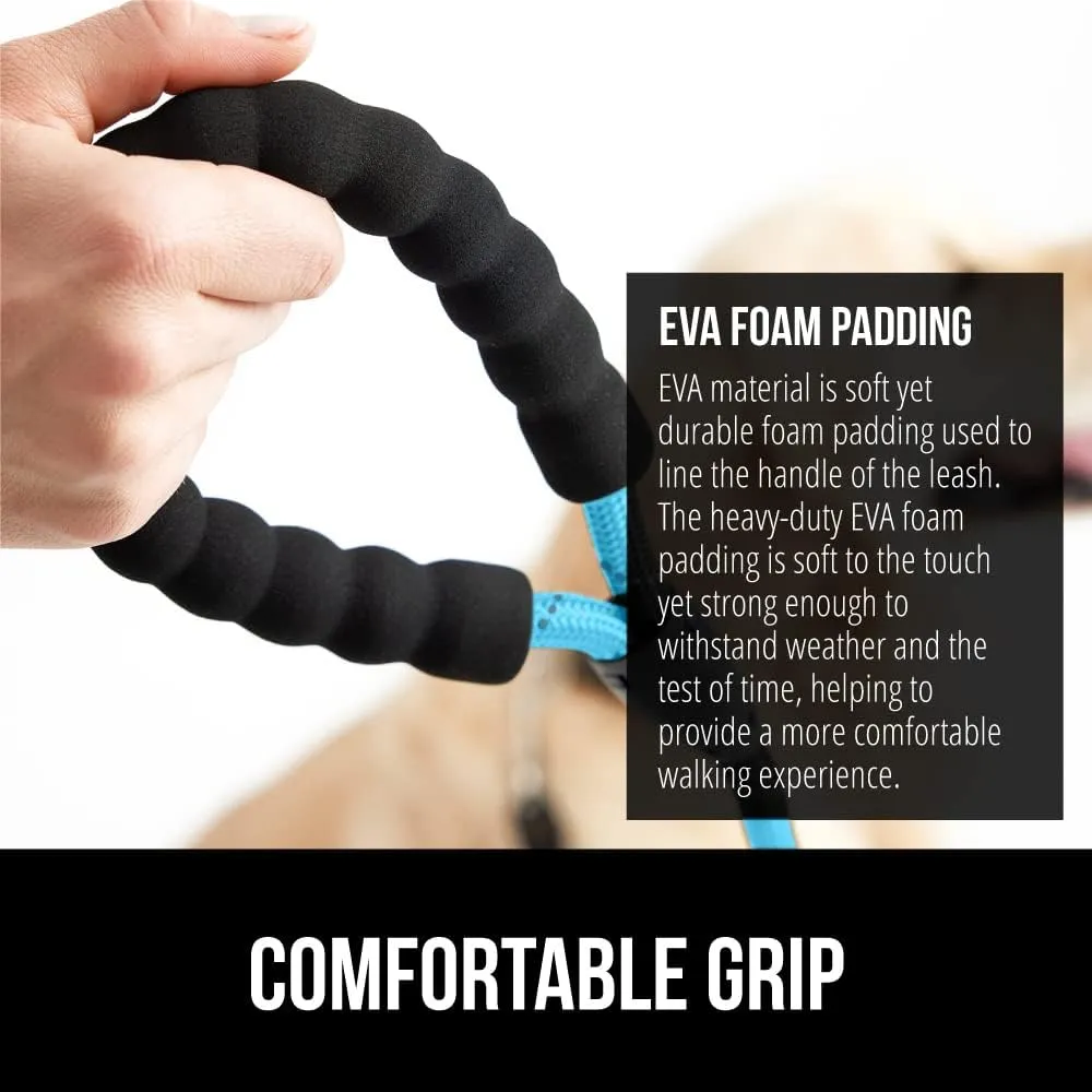 GORILLA GRIP Dog Leash, Heavy Duty Reflective Rope Leashes for Large, Medium, Small Breed Dogs, Puppy Training Essential for Walks, Hikes, Soft Handle, Rotating Metal Clip, Waste Bag Dispenser, Blue