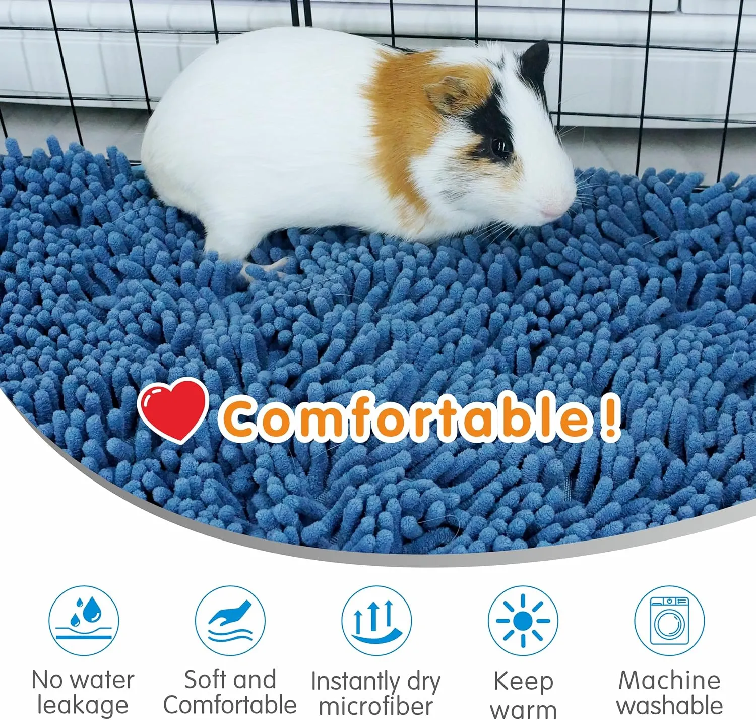 Guinea Pig Cage Liner Bedding 47x24, Washable Guinea Pig Bed Mat, Extra Absorbent Rabbit Pee Pad Reusable, Non-Slip Fleece Blanket for Bunny and Small Animal Cage Accessories (Blue, 47"x24")
