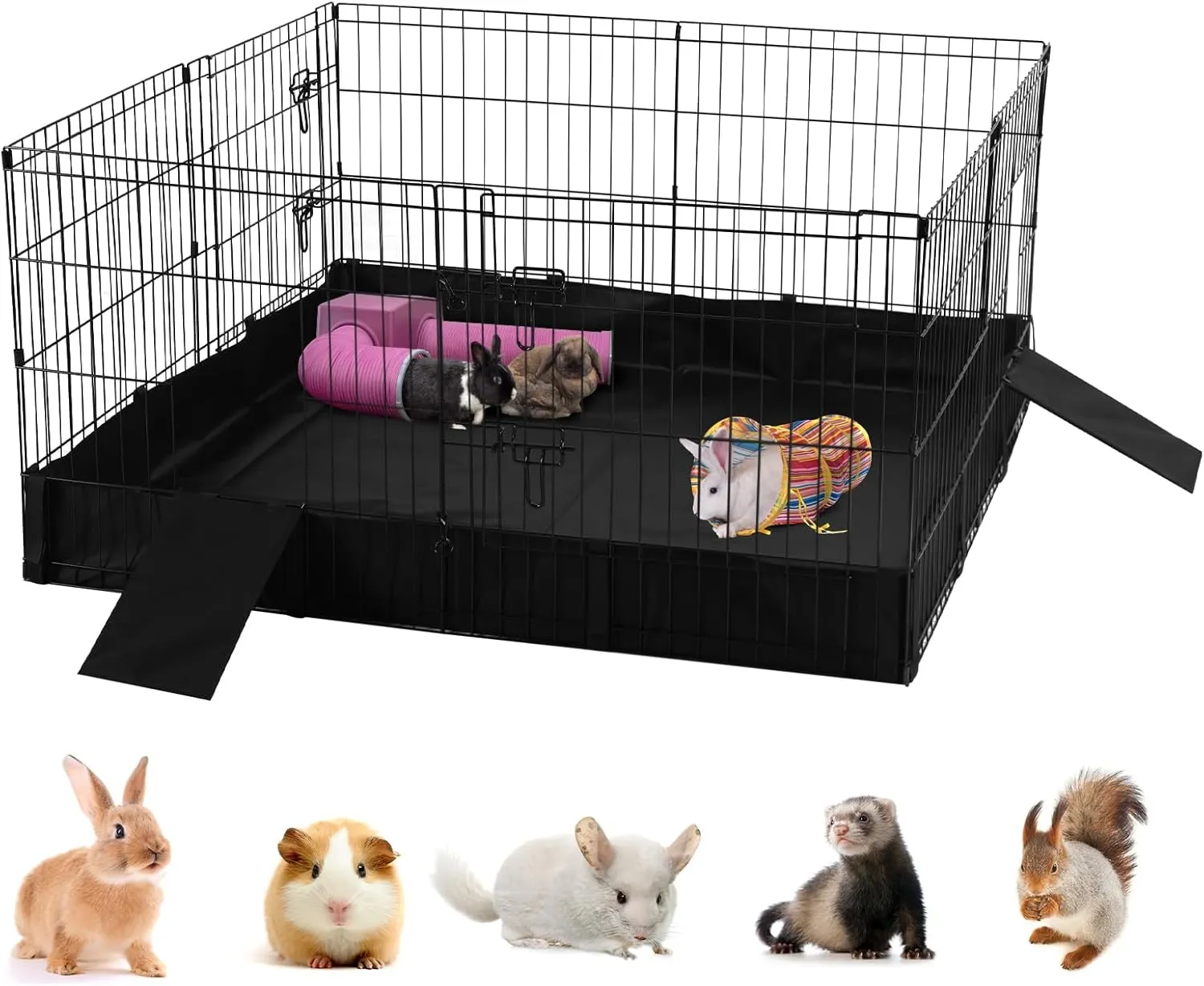GUTINNEEN Pet Playpen for Small Animal, Rabbit Cage with Waterproof Liner for Indoor & Outdoor Use (Playpen Only)