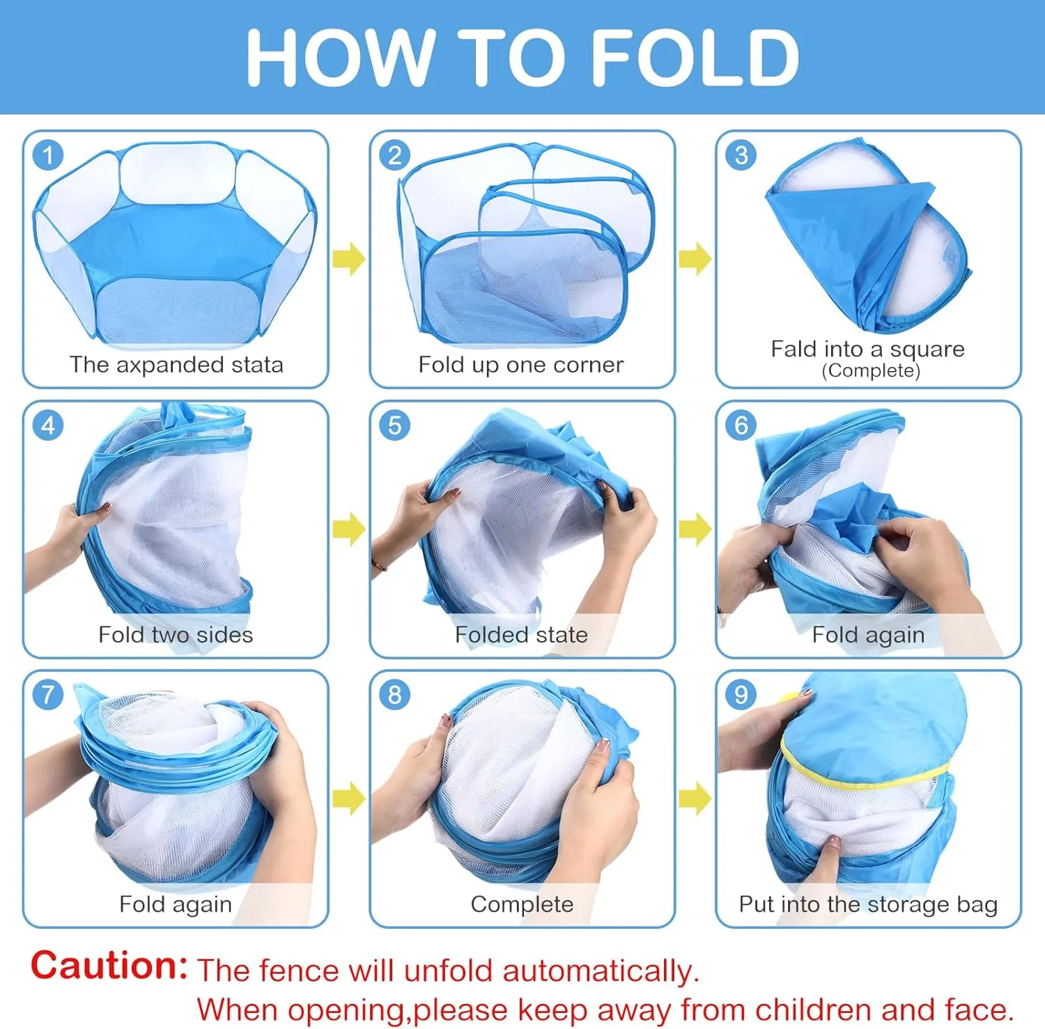 Hamster Playpen with Mat Small Animal Cage Tent Breathable Transparent Guinea Pig Playpen Waterproof Portable Yard Fence Mat Foldable Exercise Playpen Outdoor Indoor (Blue,Star)