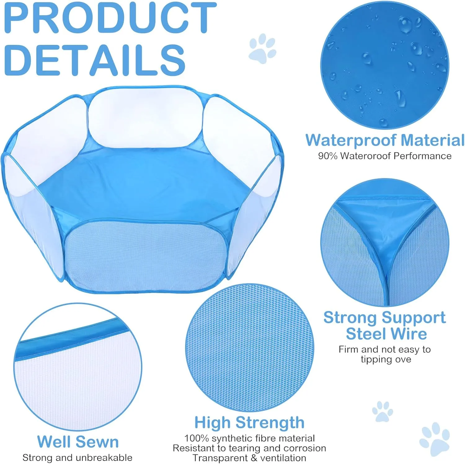 Hamster Playpen with Mat Small Animal Cage Tent Breathable Transparent Guinea Pig Playpen Waterproof Portable Yard Fence Mat Foldable Exercise Playpen Outdoor Indoor (Blue,Star)