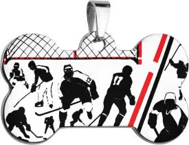Hockey Player Stainless Steel Pet ID Tags Personalized Dog and Cat Tags Cute Collar Tags Bone Shape