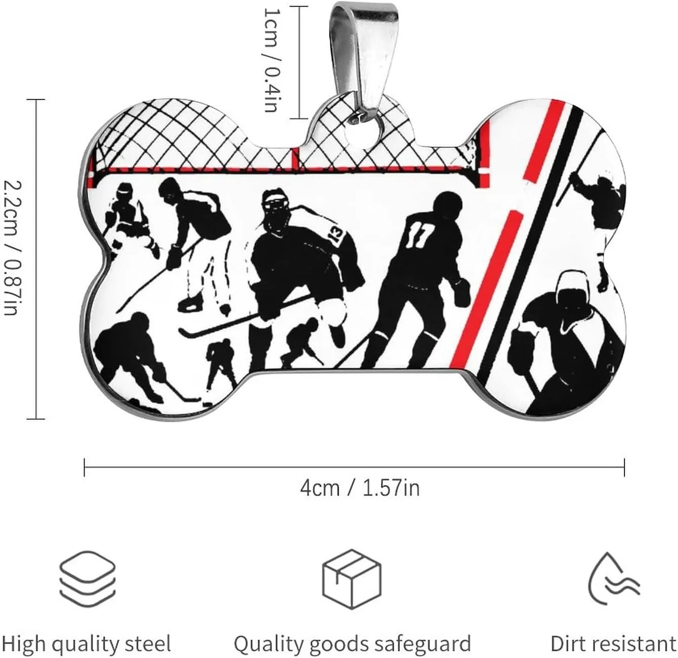 Hockey Player Stainless Steel Pet ID Tags Personalized Dog and Cat Tags Cute Collar Tags Bone Shape