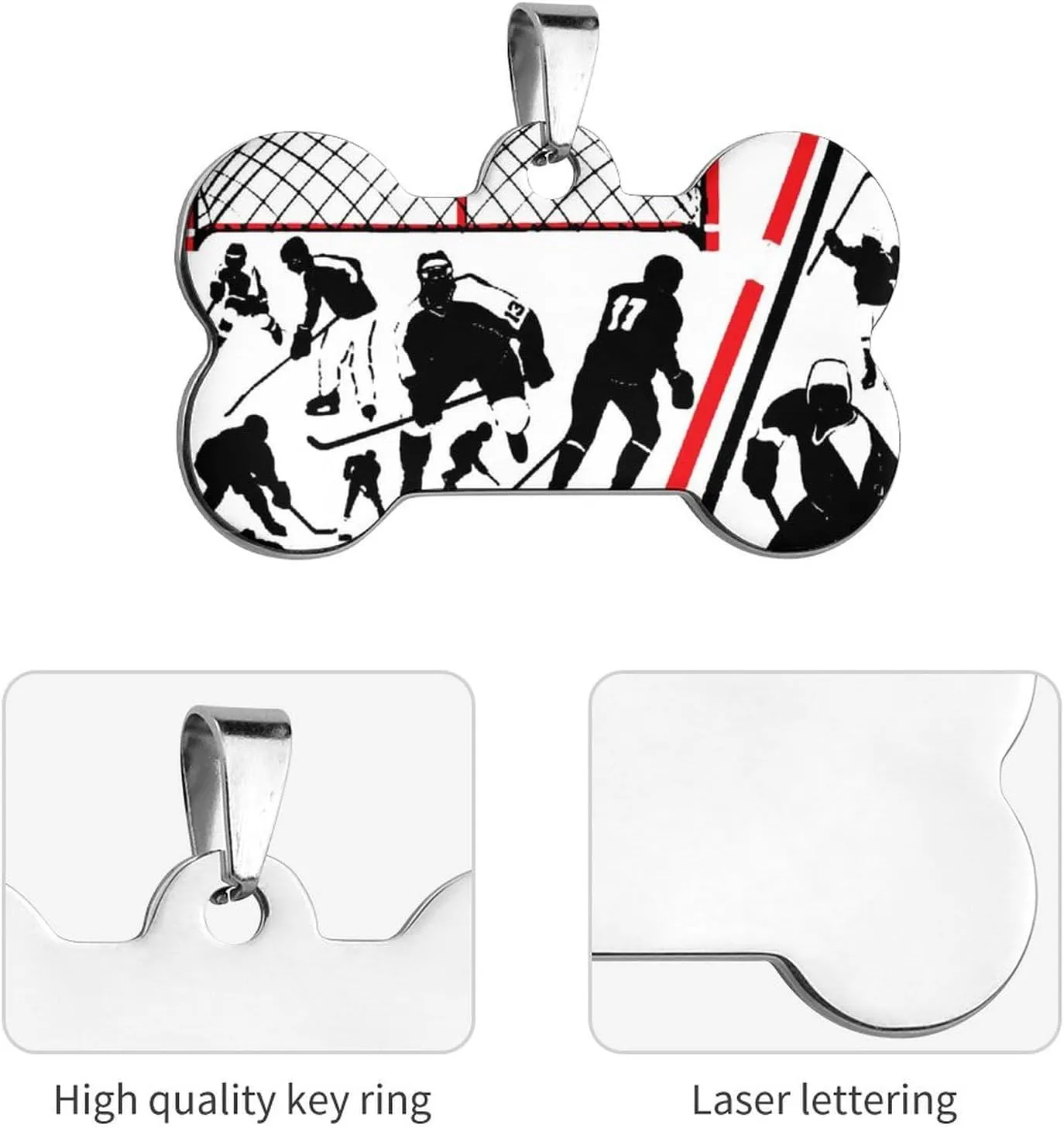 Hockey Player Stainless Steel Pet ID Tags Personalized Dog and Cat Tags Cute Collar Tags Bone Shape