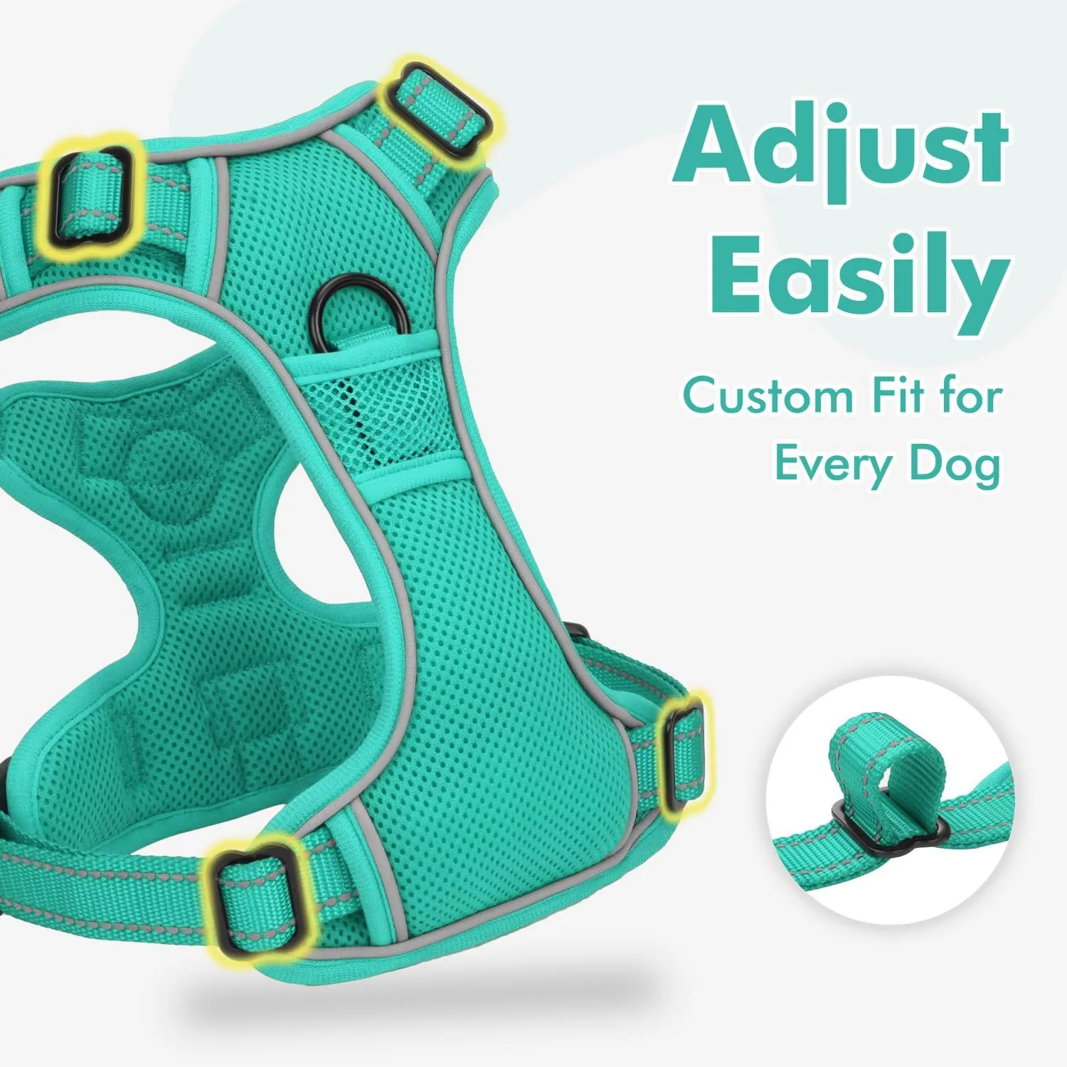 Joytale Step-in No Pull Dog Harness Medium Sized Dog with 2 Leash Clips, Reflective Pet Vest with Easy Control Handle, Adjustable Soft Padded Harness for Walking and Training, Teal,M