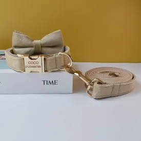 Khaki Velvet Shades: Personalized Bow Collar and Leash Set