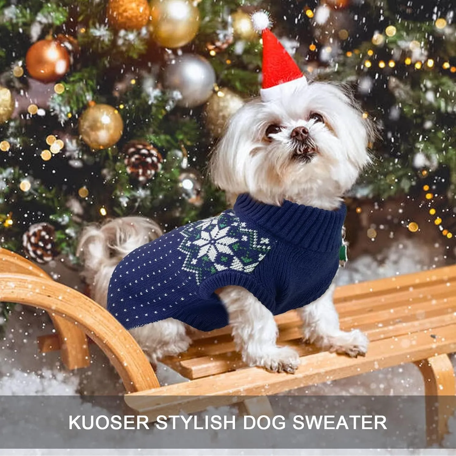 Kuoser Dog Cat Sweater - Holiday Christmas Snowflake Pet Warm Knitwear, Soft Puppy Clothing Winter Coat, Turtleneck Cold Weather Outfit Pullover for Small Medium Dogs Cats
