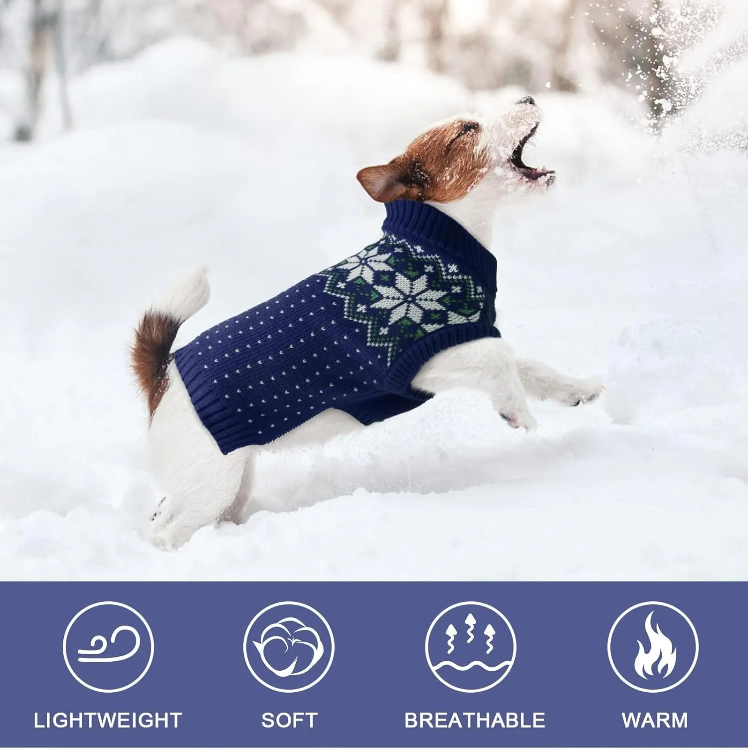 Kuoser Dog Cat Sweater - Holiday Christmas Snowflake Pet Warm Knitwear, Soft Puppy Clothing Winter Coat, Turtleneck Cold Weather Outfit Pullover for Small Medium Dogs Cats