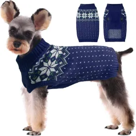 Kuoser Dog Cat Sweater - Holiday Christmas Snowflake Pet Warm Knitwear, Soft Puppy Clothing Winter Coat, Turtleneck Cold Weather Outfit Pullover for Small Medium Dogs Cats