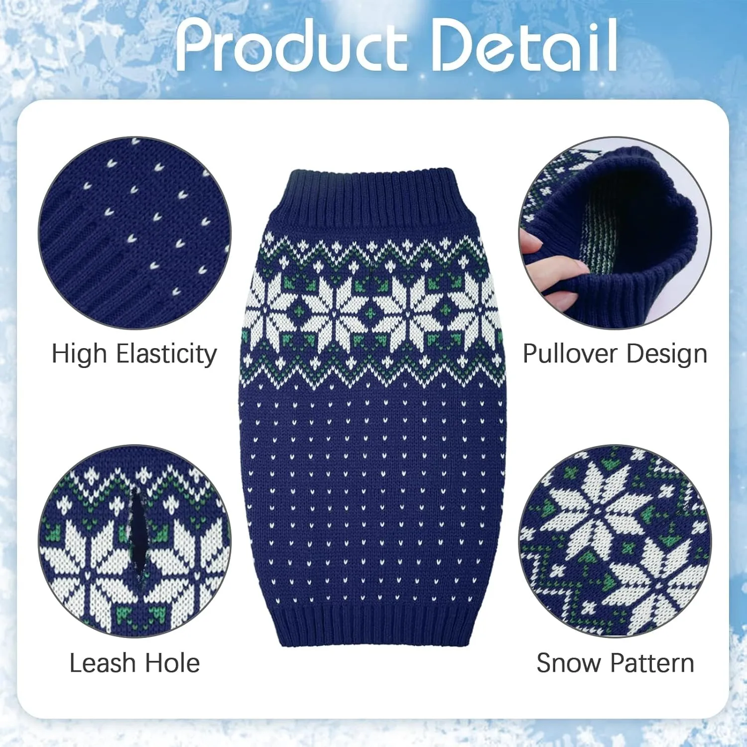 Kuoser Dog Cat Sweater - Holiday Christmas Snowflake Pet Warm Knitwear, Soft Puppy Clothing Winter Coat, Turtleneck Cold Weather Outfit Pullover for Small Medium Dogs Cats