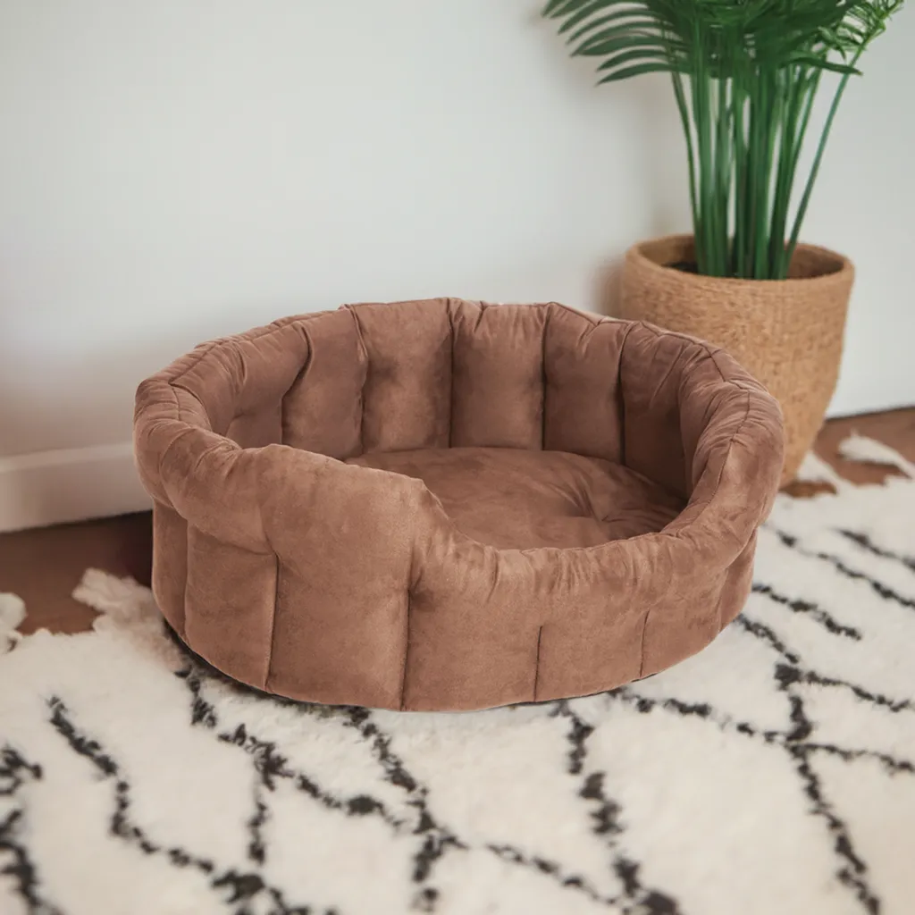 Large Heavy Duty Oval Faux Suede Bolster Style Dog Beds.